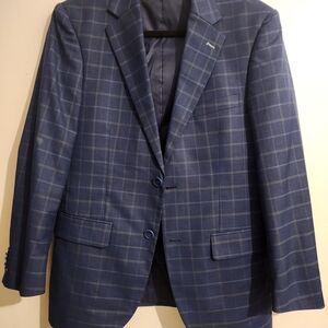 Elegant Navy Checkered Men's Suit